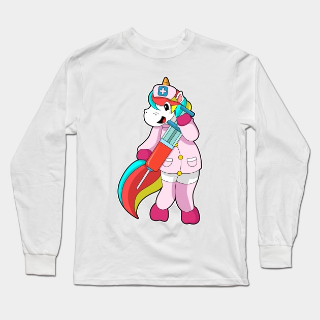 Unicorn as Nurse at Vaccination & Syringe Long Sleeve T-Shirt by Markus Schnabel